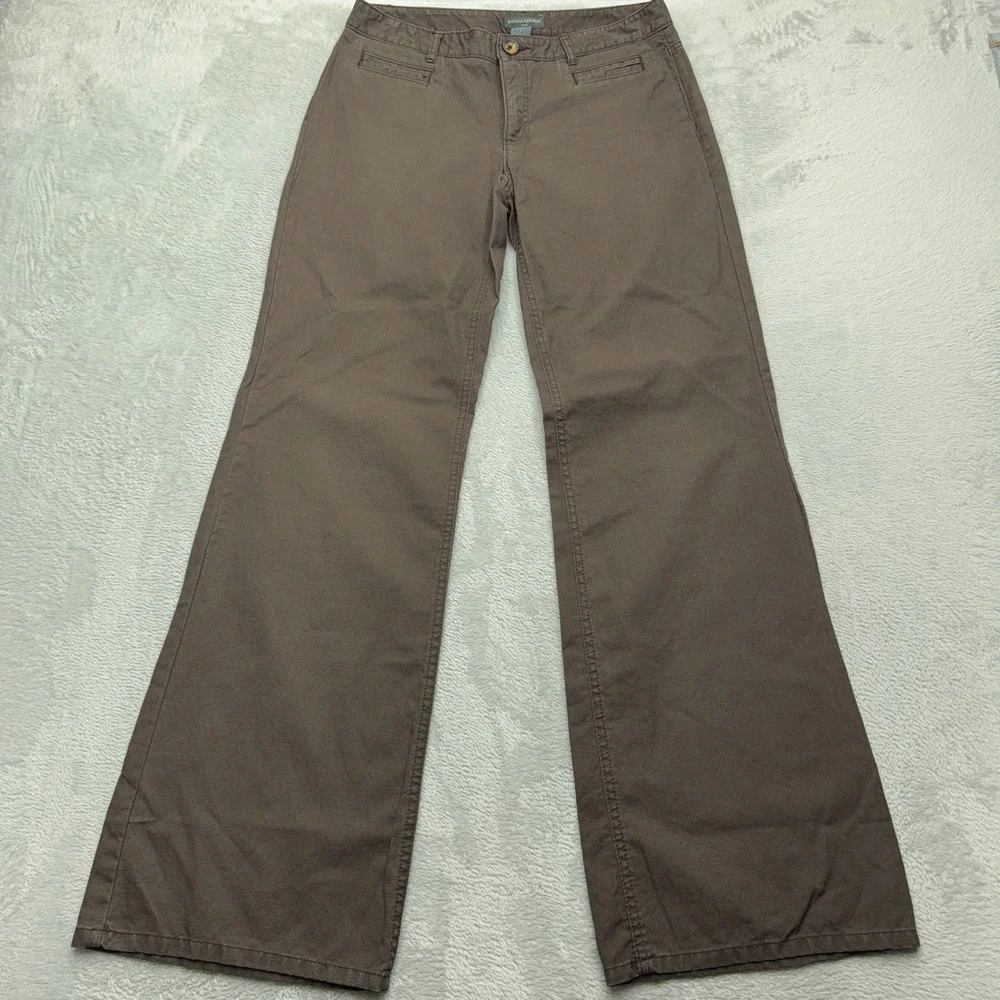 Banana Republic Pants Womens 8 Brown Cotton Linen Blend Wide Leg Trouser Casual